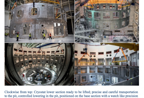 Installation of lower cylinder of the Cryostat